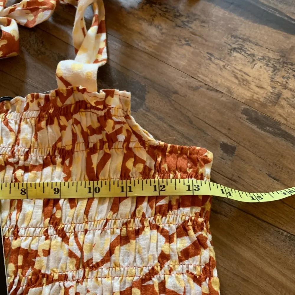 NWT New Nicole Miller 100% Linen Smocked Bodice Dress Tie Strap Floral M Medium - Image 10