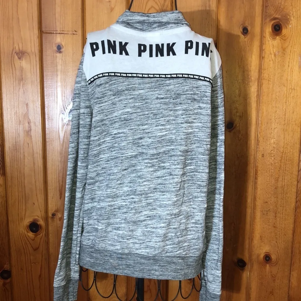 Pink Victoria secret sweatshirt gray and white crew neck zip up size small top​​ - Image 5