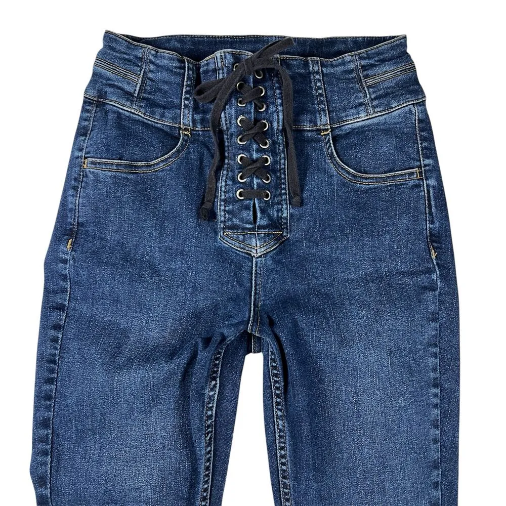 CRVY by Free People Lovers Knot High Waist Lace Up Skinny Jeans Size 27 - Image 4