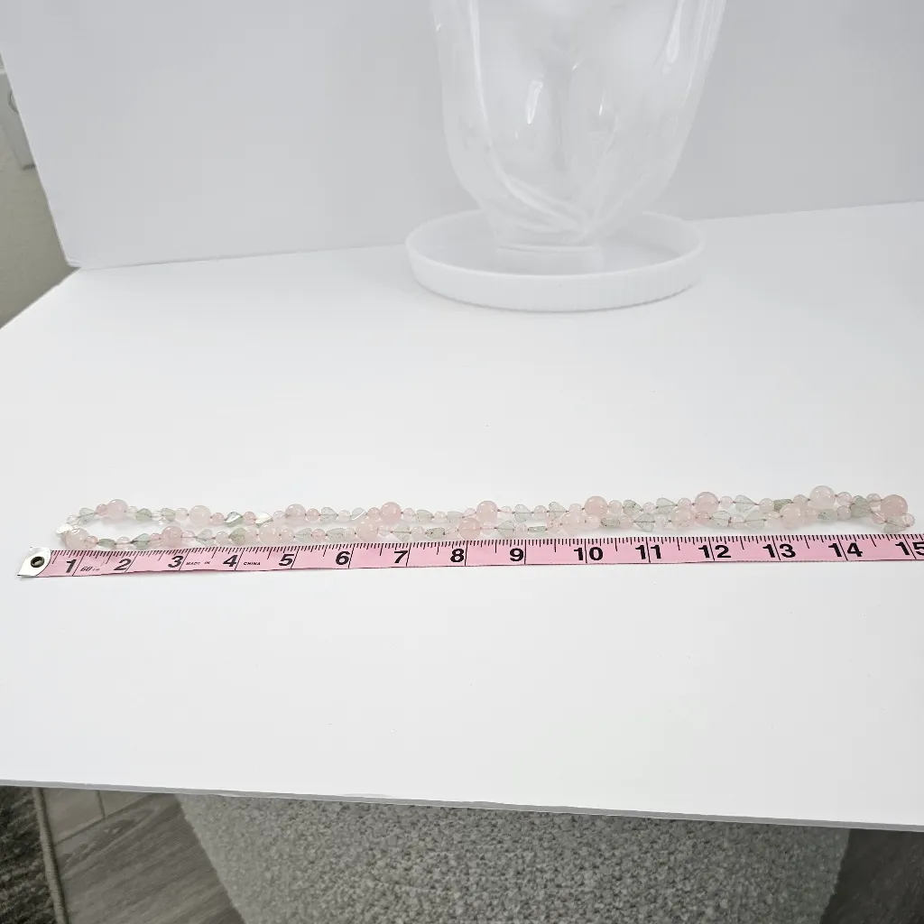 Rose quartz Muted Green aventurine long bead crystal necklace heart cut green Pink - Image 4