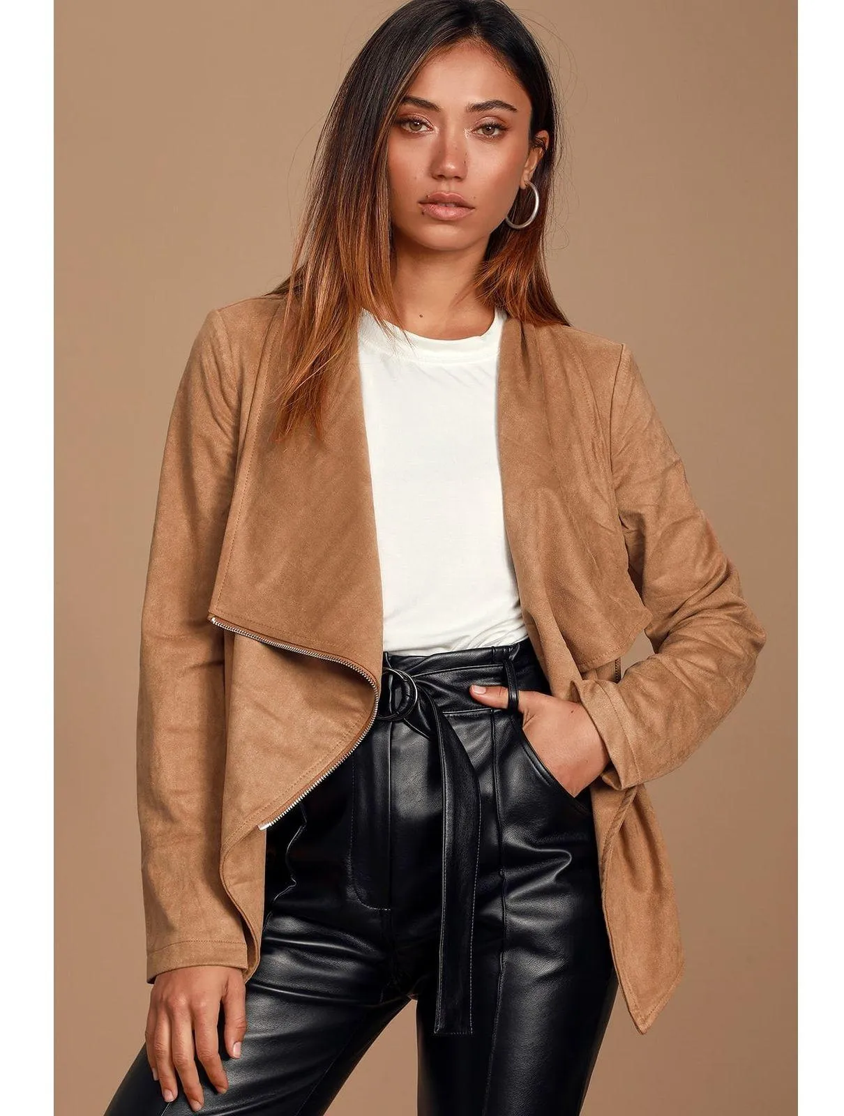 Lulu's Wild at Heart Tan Vegan Suede Moto Fall Jacket S NWT - Image 2