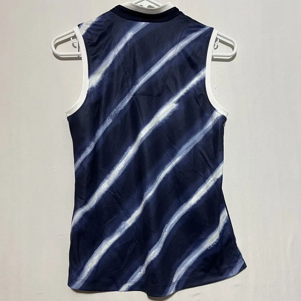 Lady Hagen Golf Top Women's XS‎ Navy Blue Shibori Striped Split Neck Sleeveless - Image 9