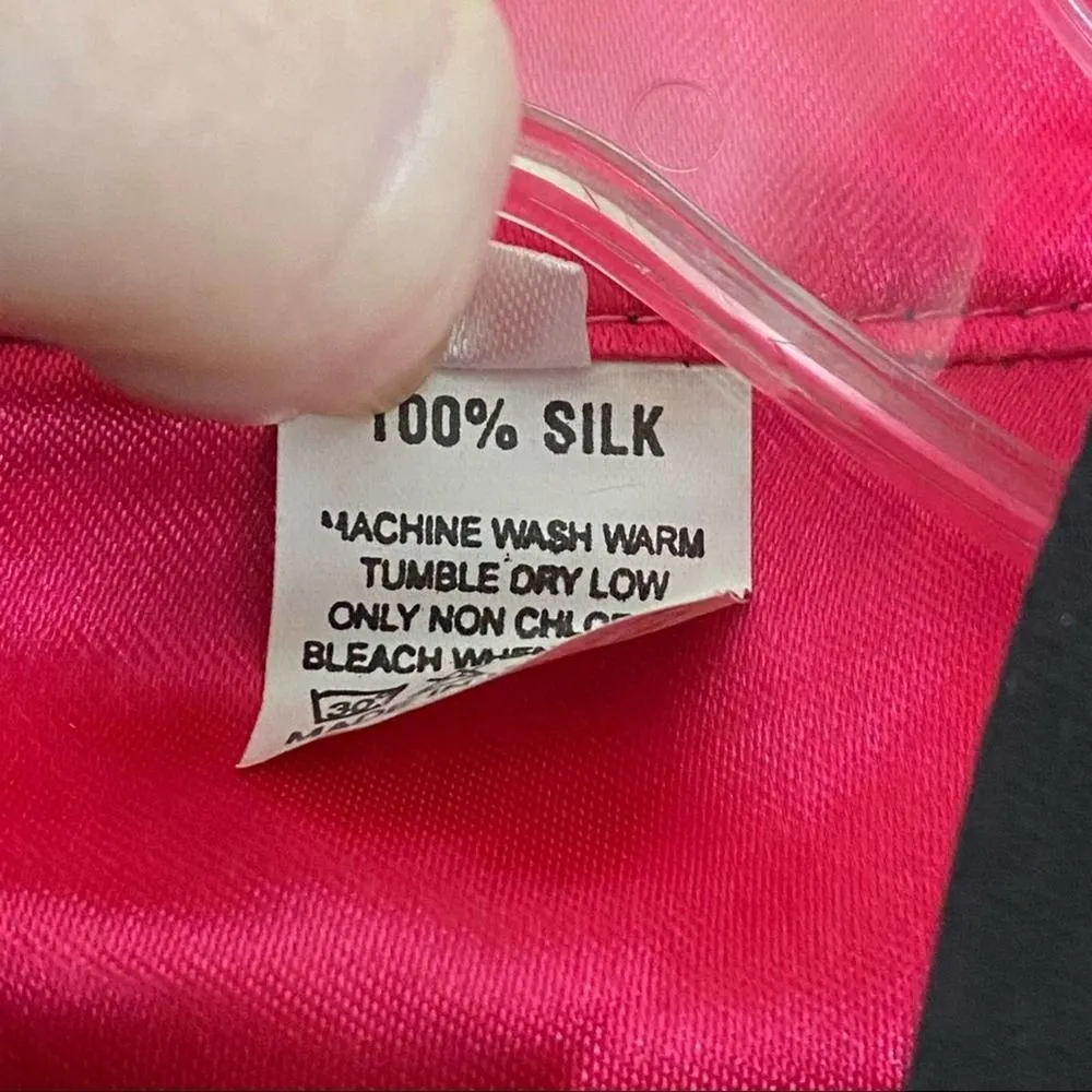 Asian 100% Silk Embroidered Black Pink Jacket Top Size Medium - Image 9