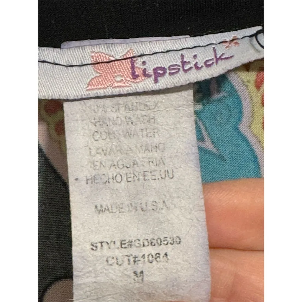 VTG Y2K Lipstick Paisley Mini Dress Empire Waist Stretch Cap Sleeve Black Size M Blue Size M - Image 6