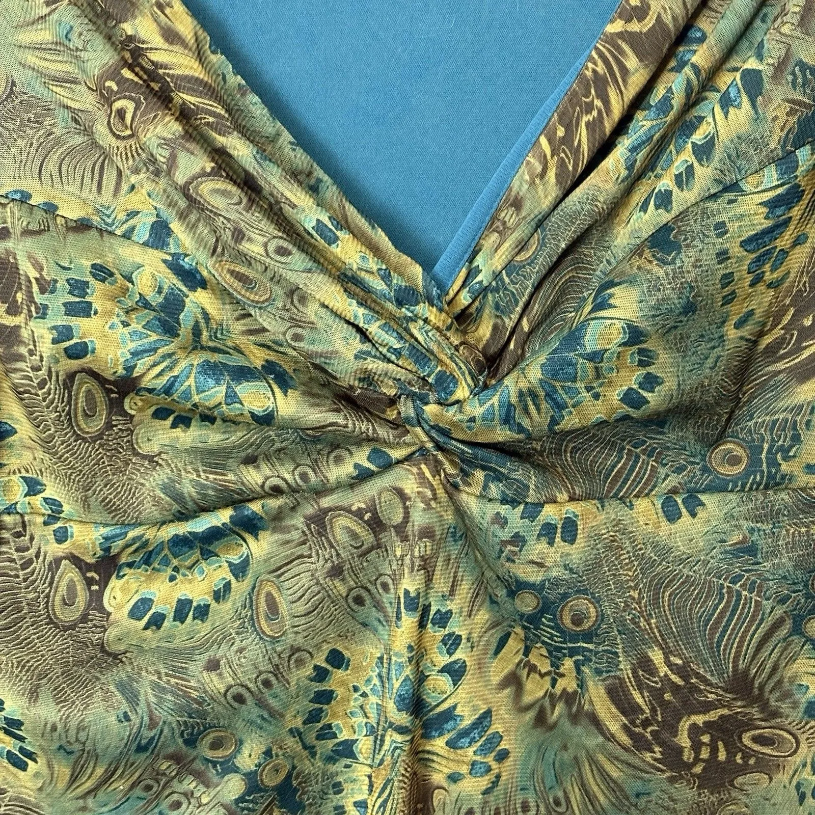 Vtg Y2K Faded Glory Babydoll Top Green Peacock Mesh Whimsigoth Fairy 20W Ruffle - Image 2