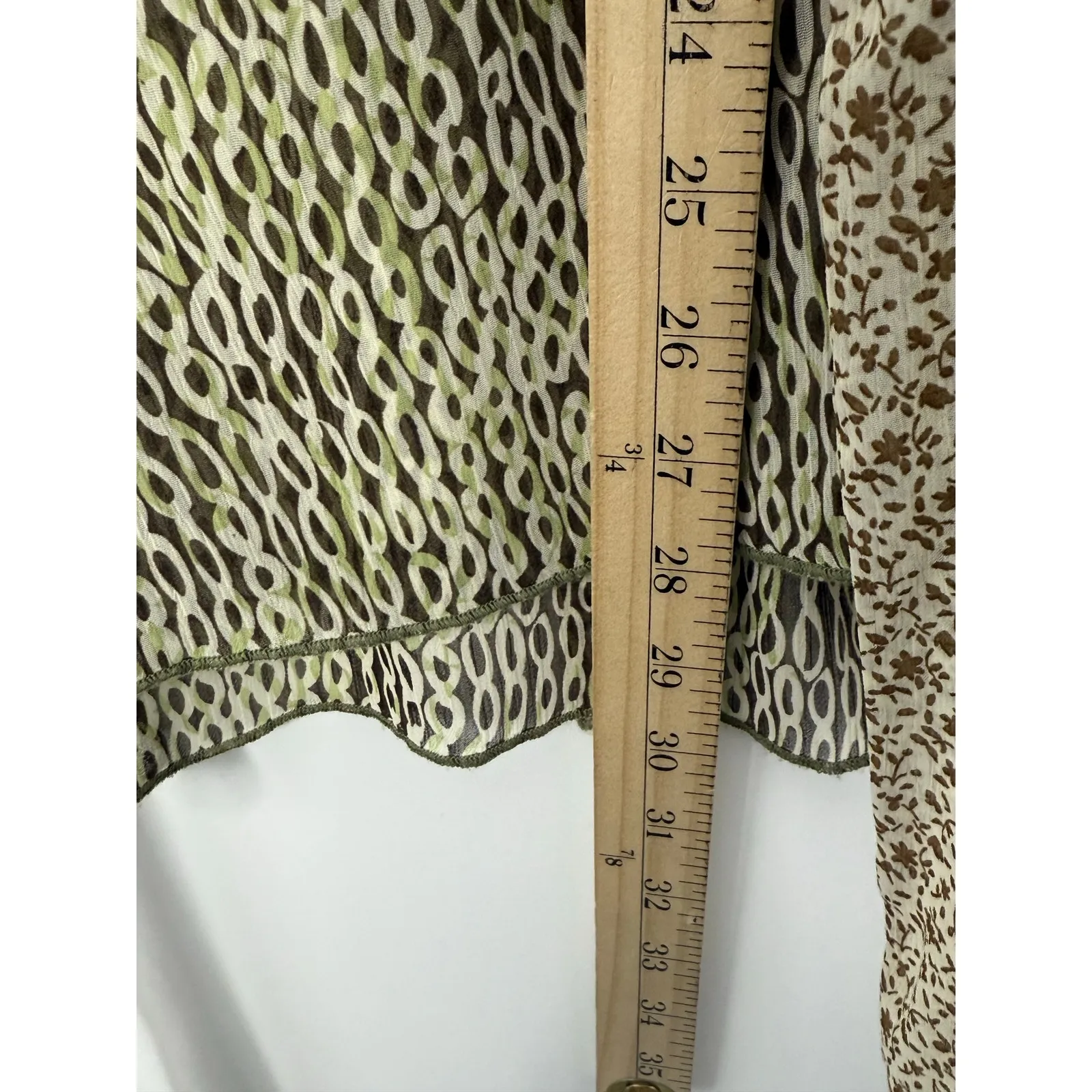 Y2K Sheer Babydoll Top Green Brown Tie Back Empire Waist XL Festival Indie - Image 5