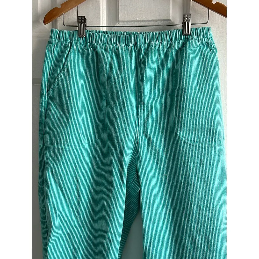 Denim & Co Mint Green Striped Elastic Waist Pants Comfortable Relaxed Fit - Image 5