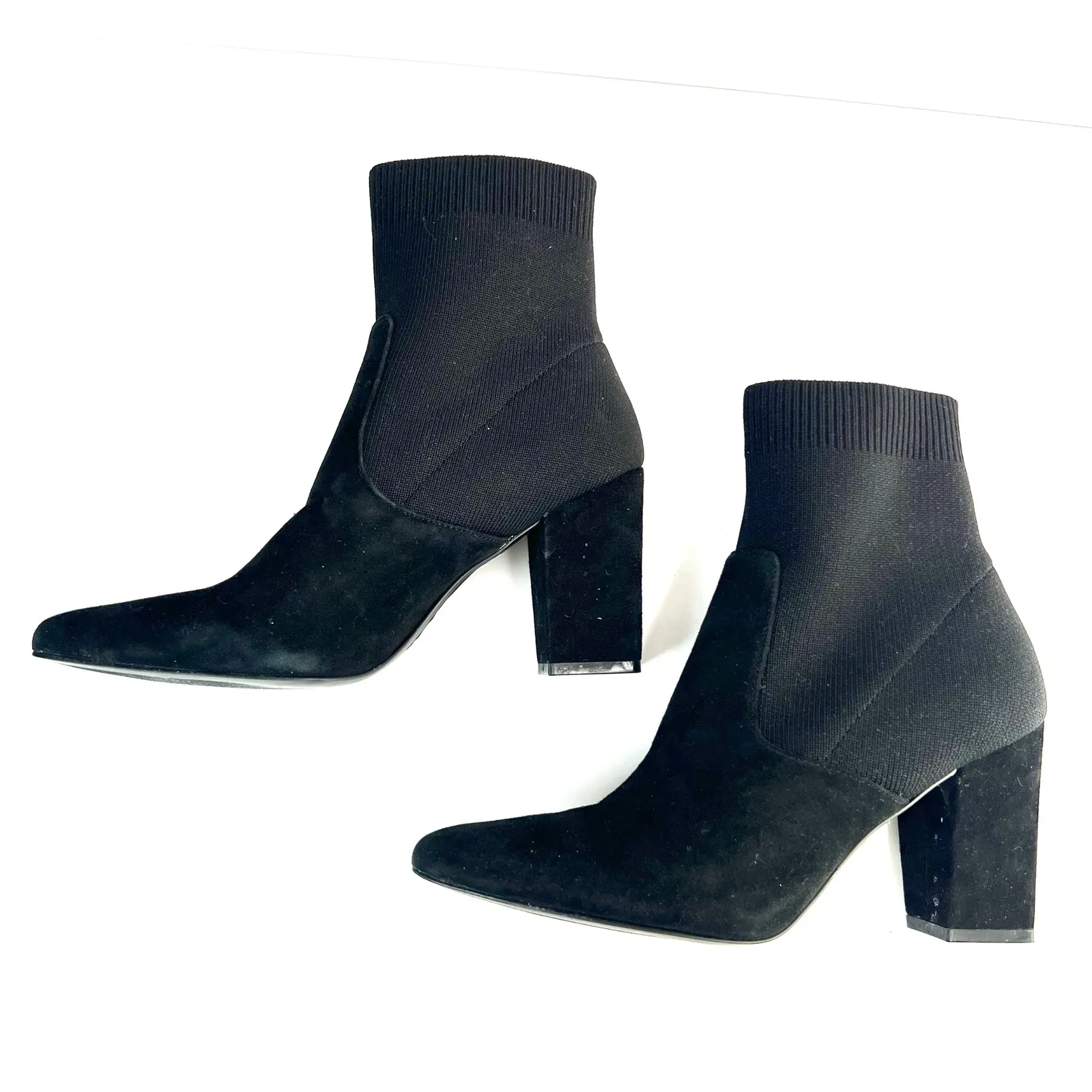 Steve Madden Richter Black Suede Sock Ankle Boots Block Heel Pointed Women Sz 8 - Image 5
