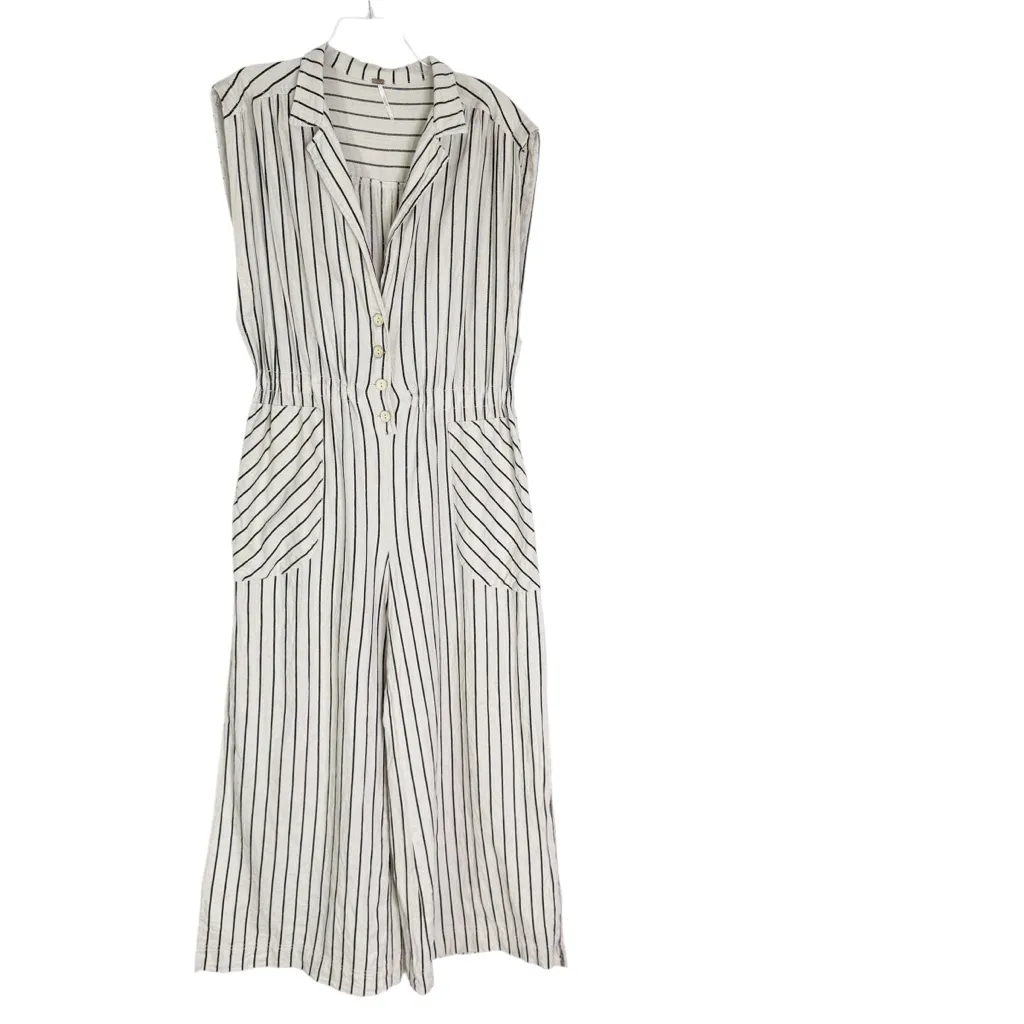 Free People Beach Town One-Piece Linen Blend Wide Leg Jumpsuit Natural Size S - Image 8