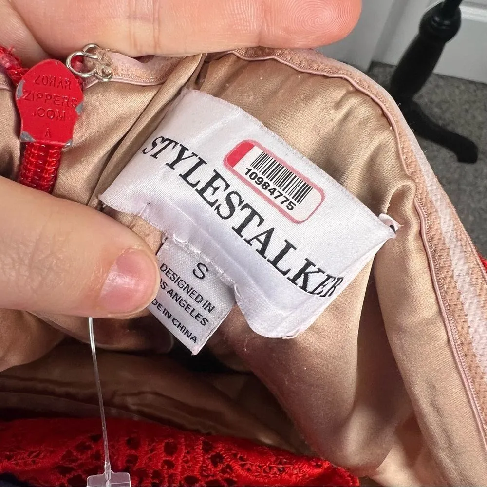 Sz S Stylestalker Stella Midi Off the Shoulder Red Lace Dress $241 MSRP - Image 11