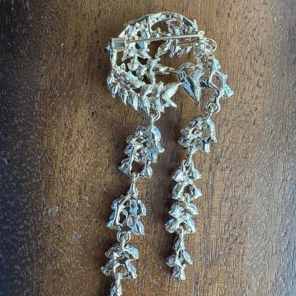 Moonlit Wisteria Purple Crystal Brooch Cascading Vine Pin 3in Elegant Floral - Image 3