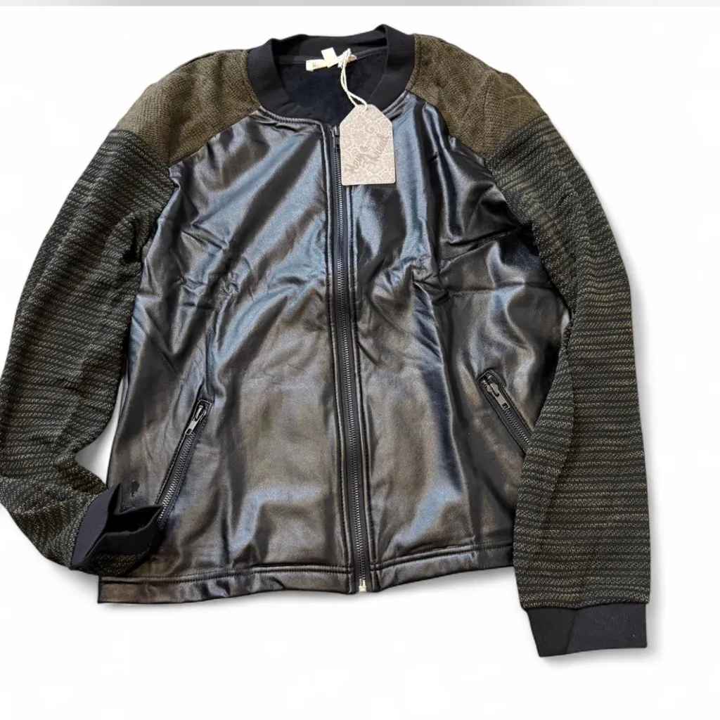Vegan Leather/Knit Spliced Bomber‎ Jacket - Image 5