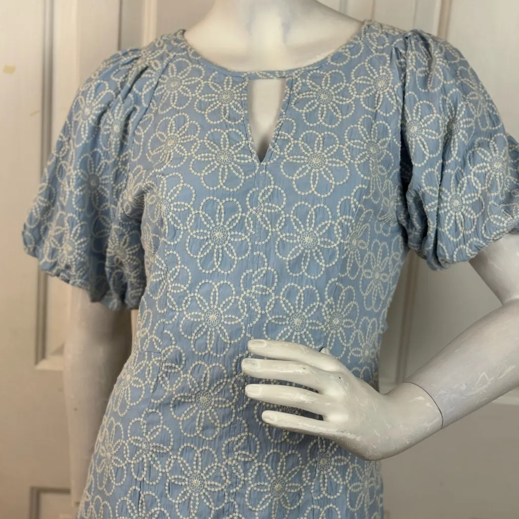 MARBLE Blue and White Floral Mini Dress Size Medium - Image 9