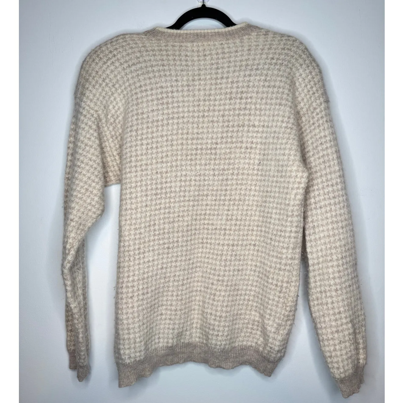 Talbots Womens Lambswool Blend Sweater L Cream Houndstooth Beige Quiet Luxury - Image 2