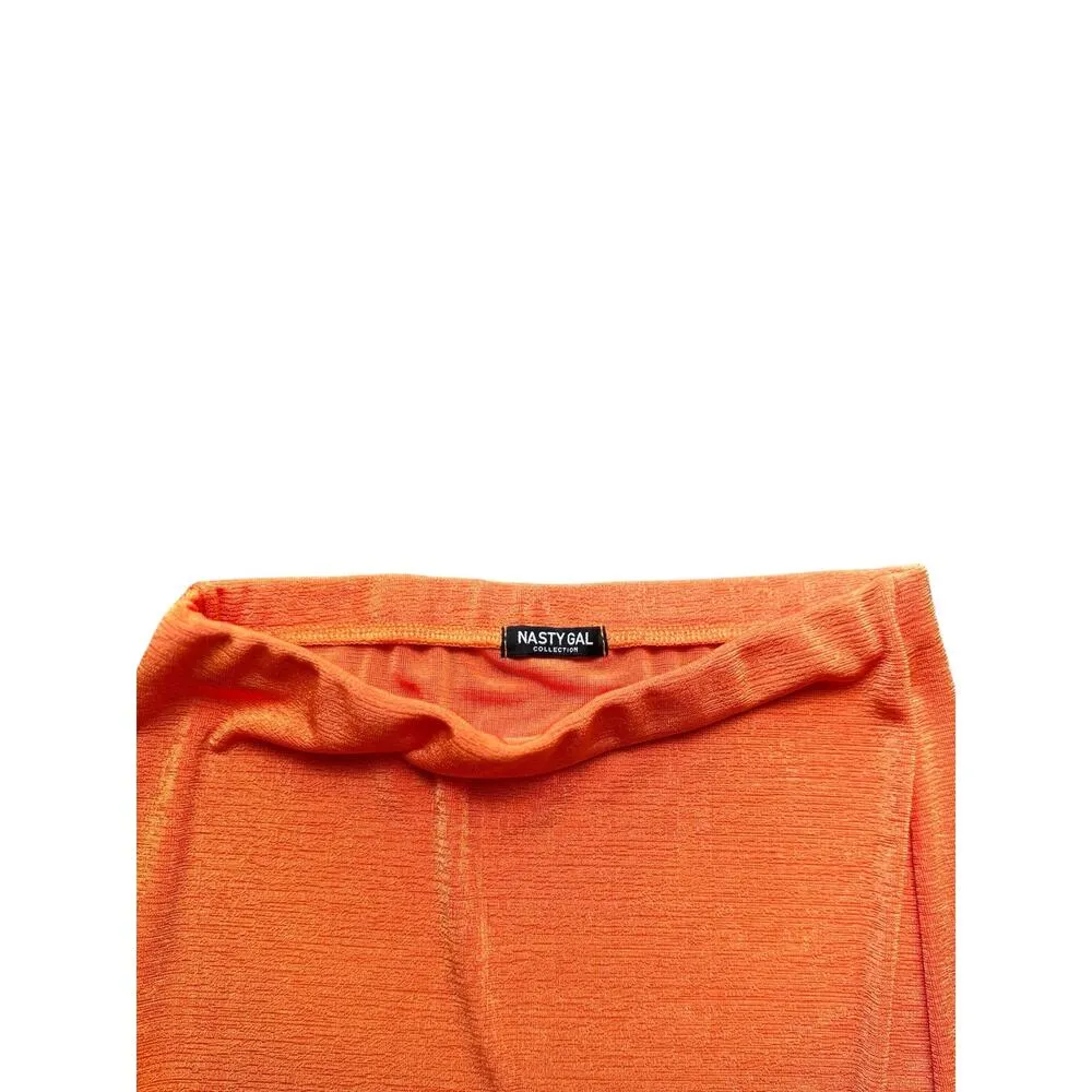 Nasty Gal Women’s Small 6 Orange Terry High Waist Midi Skirt | Split Hem Bodycon - Image 6