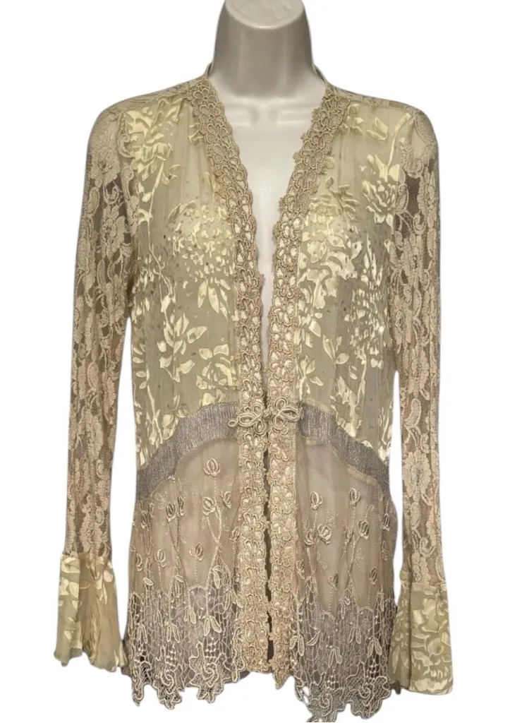 Vintage Spencer Alexis Glam Silk Blend Lace Jacket Sequins Cottagecore Victorian Size M - Image 1