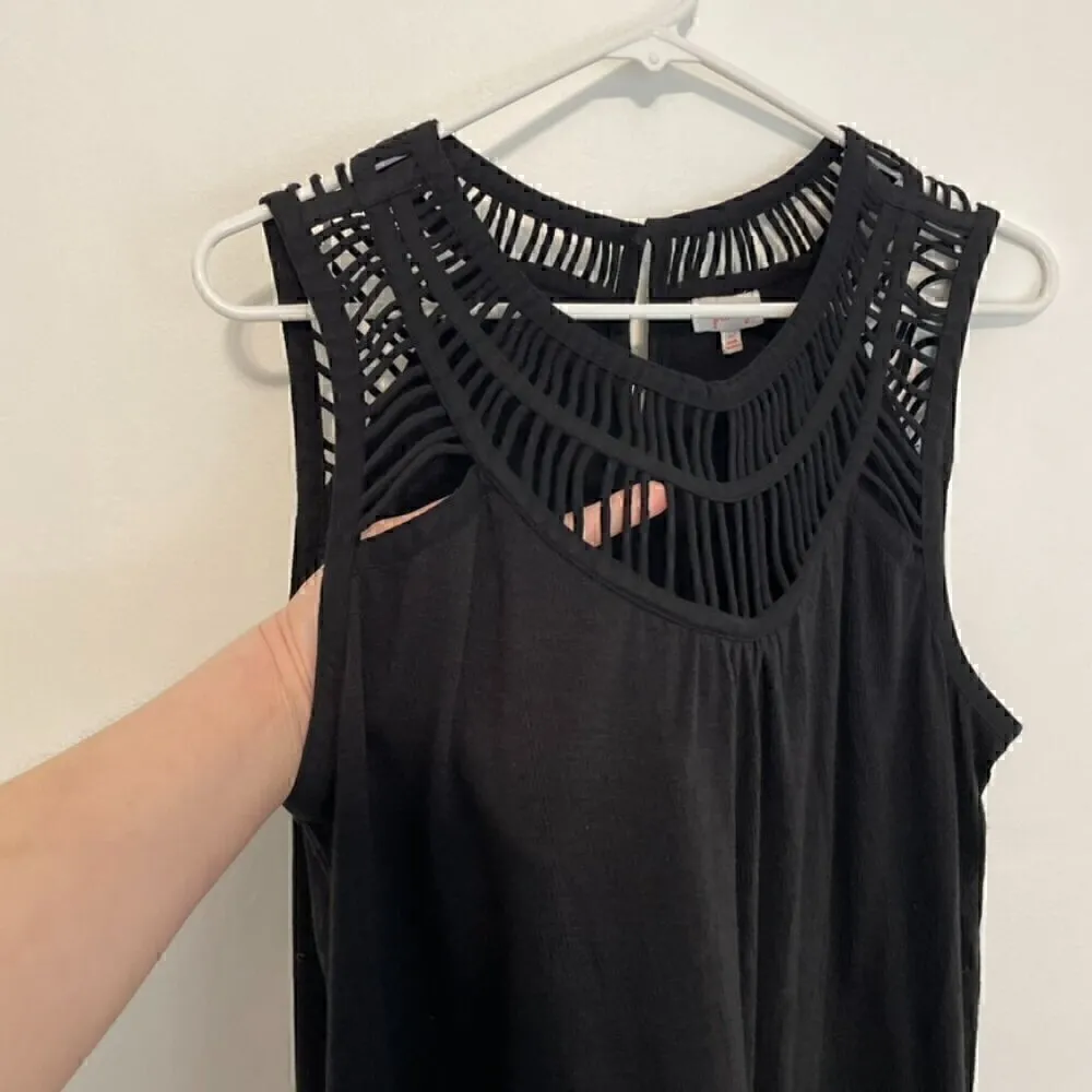 PIXLEY STITCH FIX Plus Size Mollie Lattice Trim Knit Top Black Caged Neck Tank - Image 7