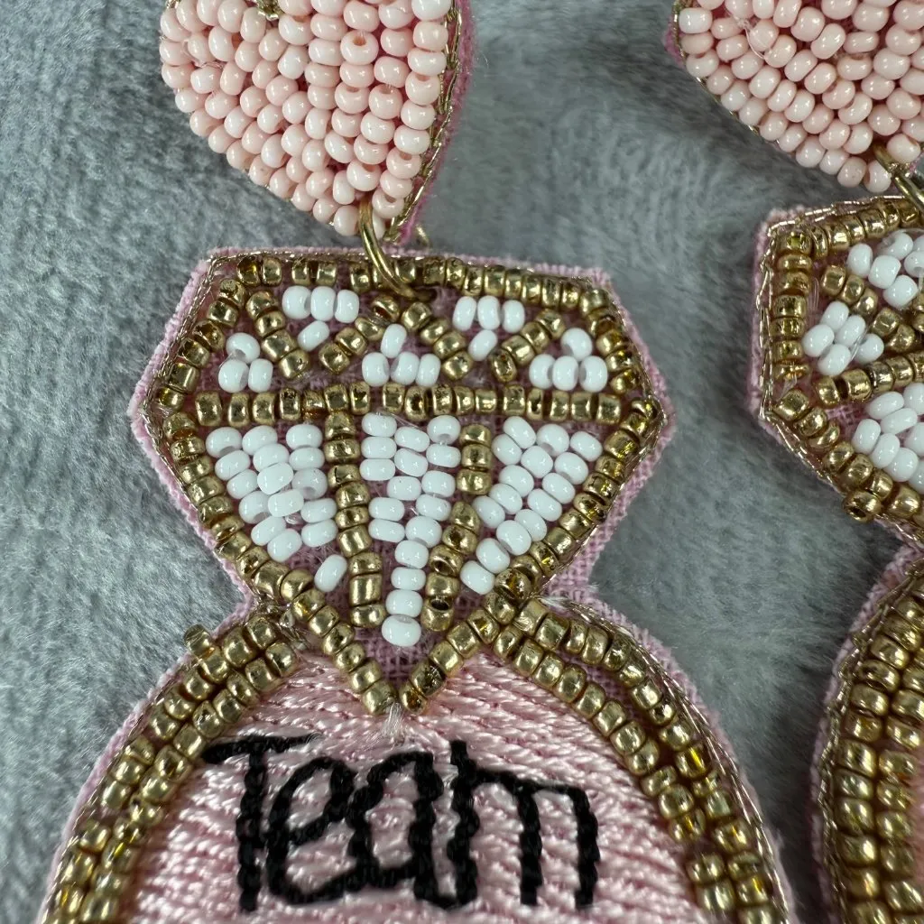 Bridal Party Beaded "Team Bride" Statement Earrings Wedding Pierced Post Pink - Image 4