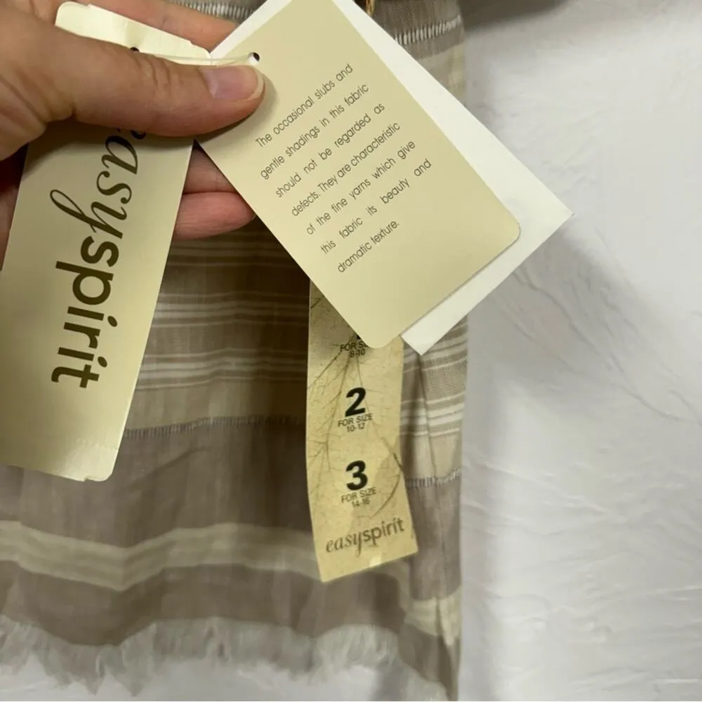 Vintage Beige & Cream Linen Button Down Shirt Womens 2 Short Sleeve Beachy Top Tan - Image 6