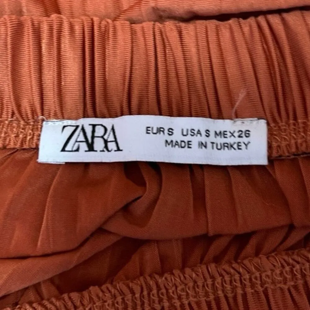 Zara Women's Orange Pleated Chiffon Ruffle Elastic Waist Mini A-Line Skirt Sz S - Image 4