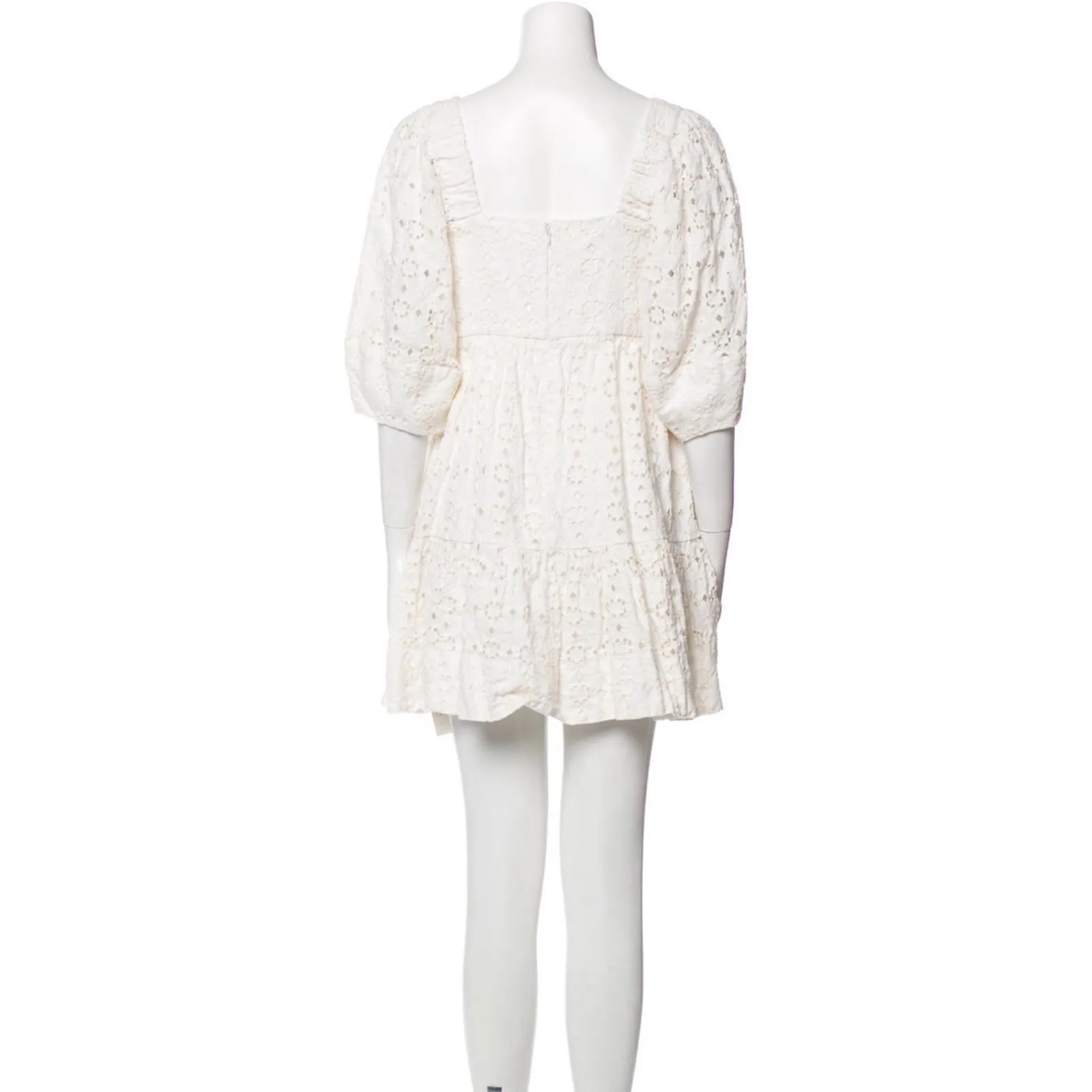 Shona Joy White Eyelet Tiered Square Neck Mini Dress Size L - Image 2