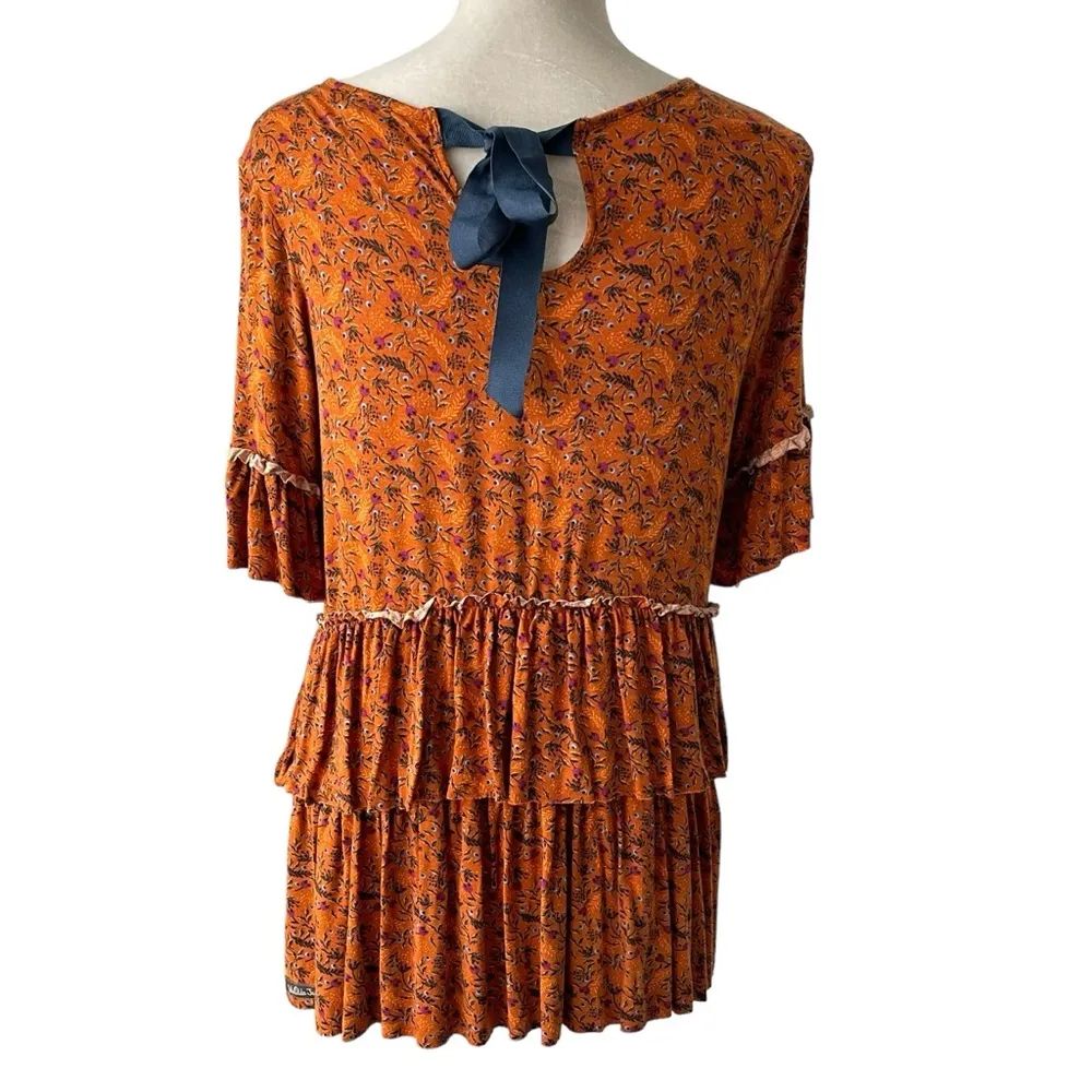 Matilda Jane Give Thanks Floral Ruffle Tiered Peasant Top Women’s Size S Orange - Image 5