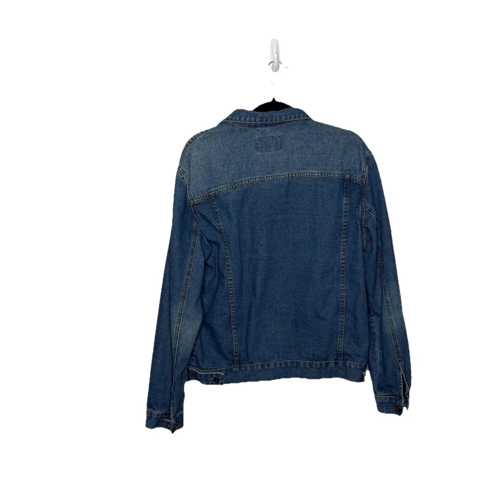Triot Los Angeles Jean Jacket Blue Button Pockets Collar Faded Denim Sz Large - Image 3