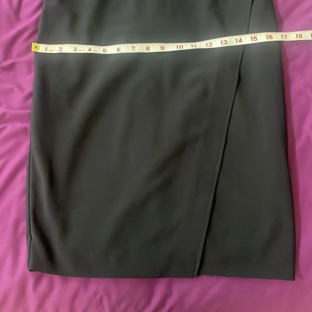 ST. JOHN $1250 Stretch Crepe Wrap Dress with Lamb Leather Trim Black Size 2 - Image 10