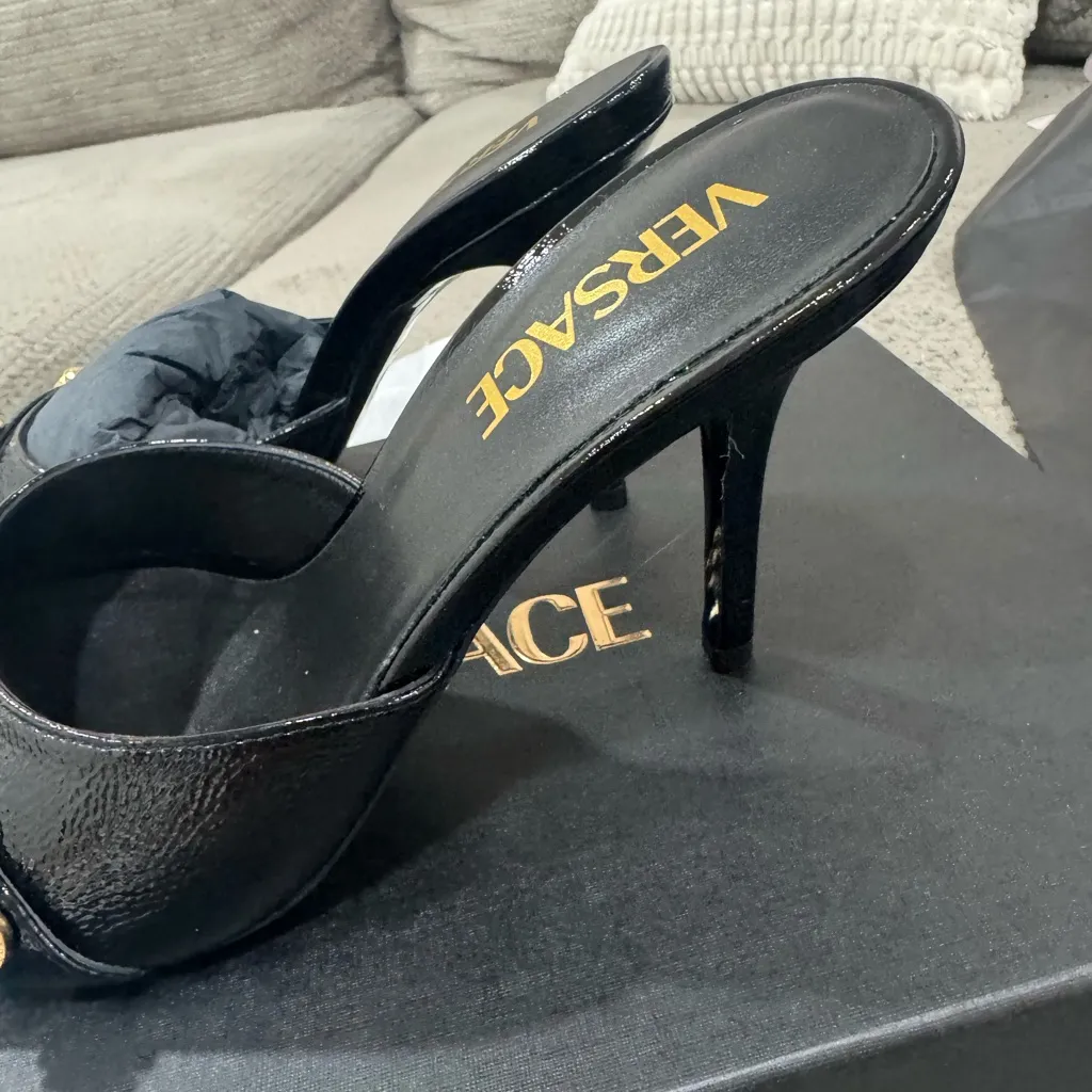 Versace Black Heels with Gold - Image 3