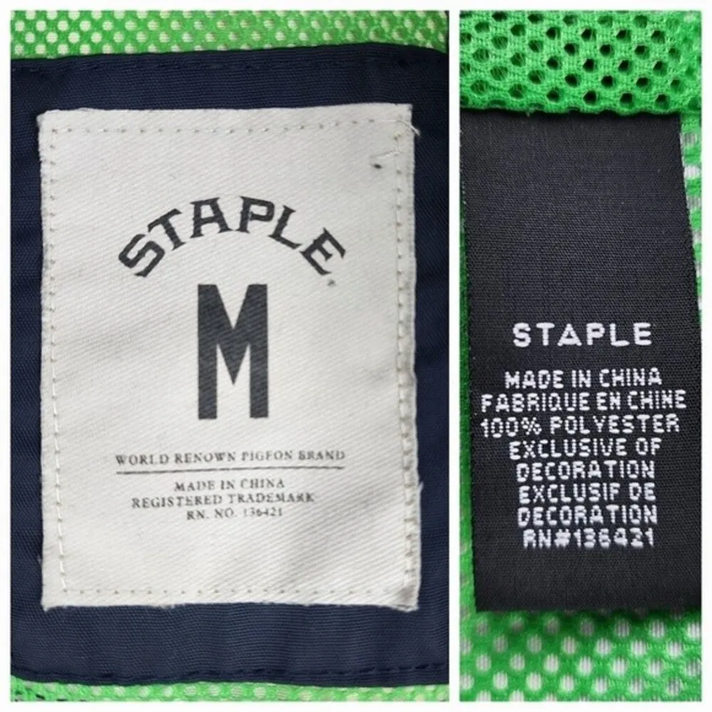 Staple Hooded Rain Jacket Coat Pigeon Brand Blue Floral Birds Print Size M Size M - Image 2