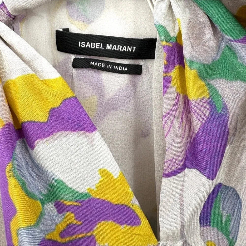 Isabel Marant Suzyli Twist Front Cross-Back Mini Dress size FR 36 Light Floral - Image 9