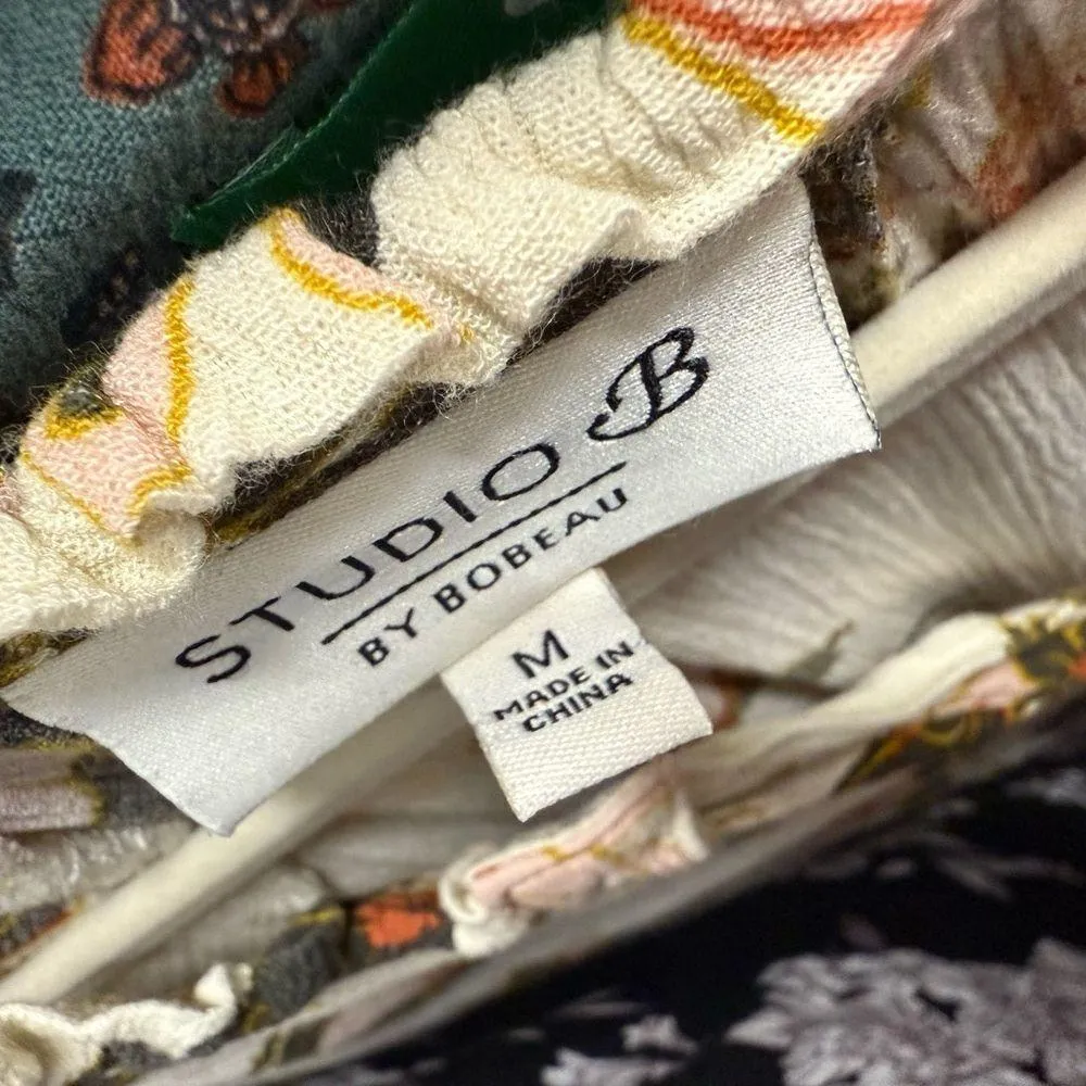 Studio B by Bobeau Floral Print Button Front Ruffled Crepe Women's Top - Image 7