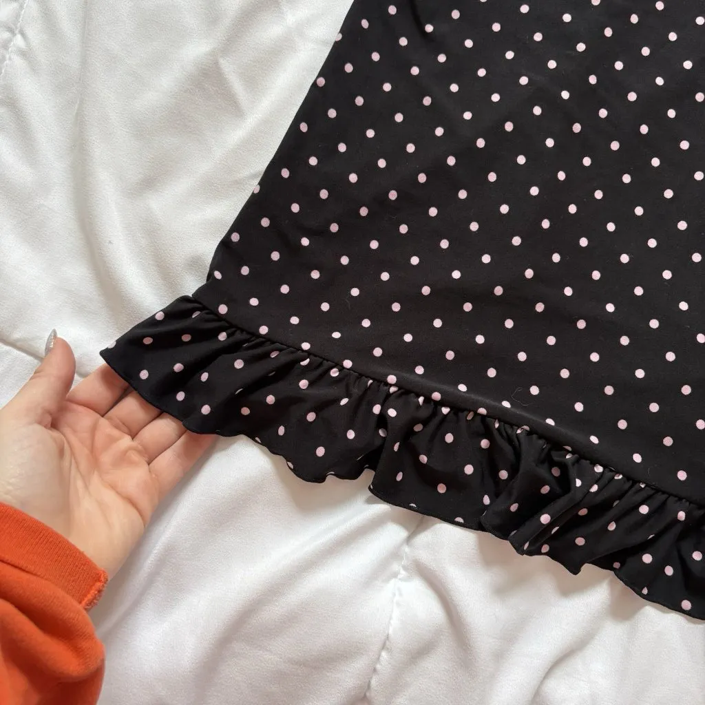 Womens Size Large Chemise Nightgown Nightie Black Pink Polka Dot Coquette Girly - Image 2