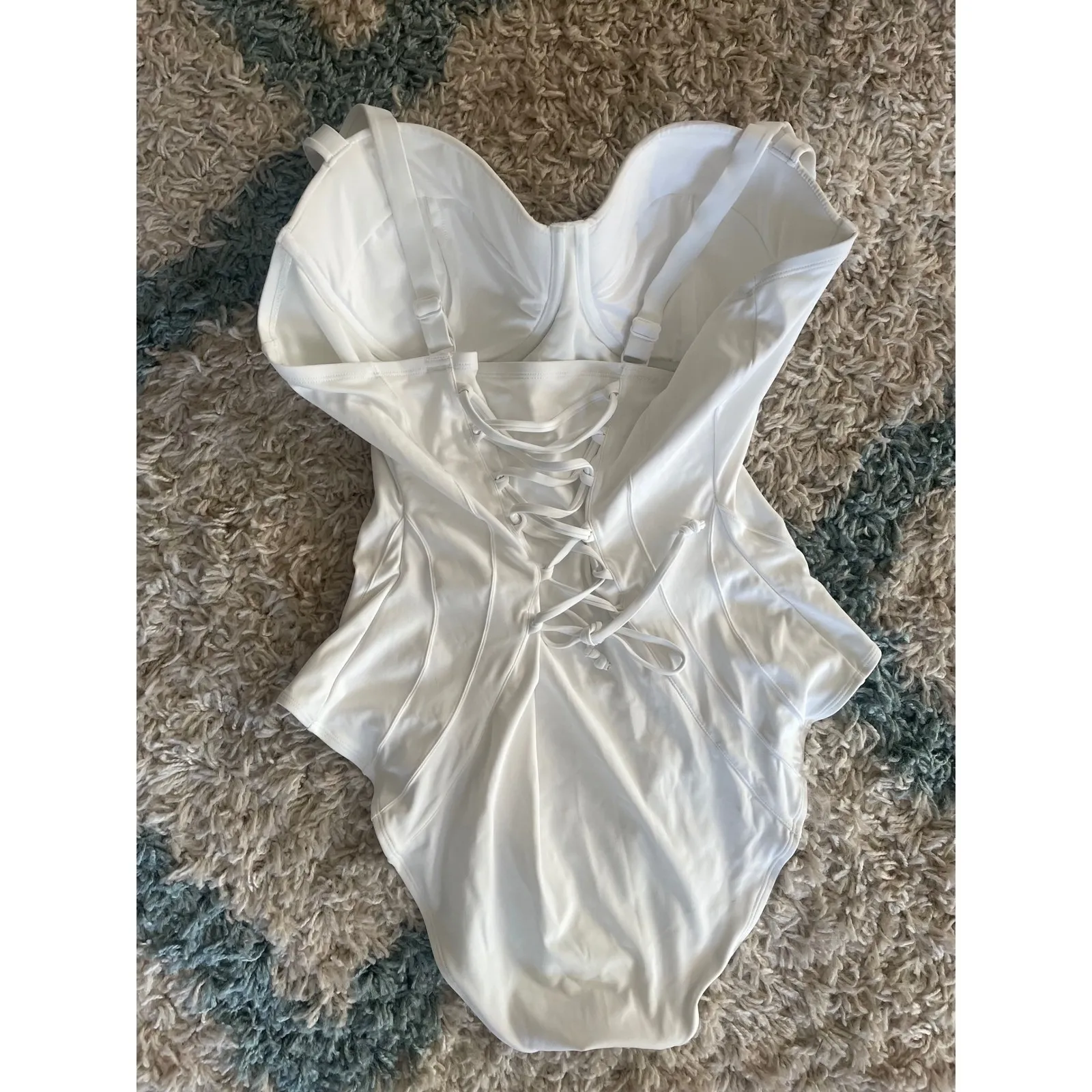White TA3 Hi Cut Lushy Underwire Corset Lace Up Back Bodysuit‎ D/DD 3X Swimsuit Size undefined - Image 4