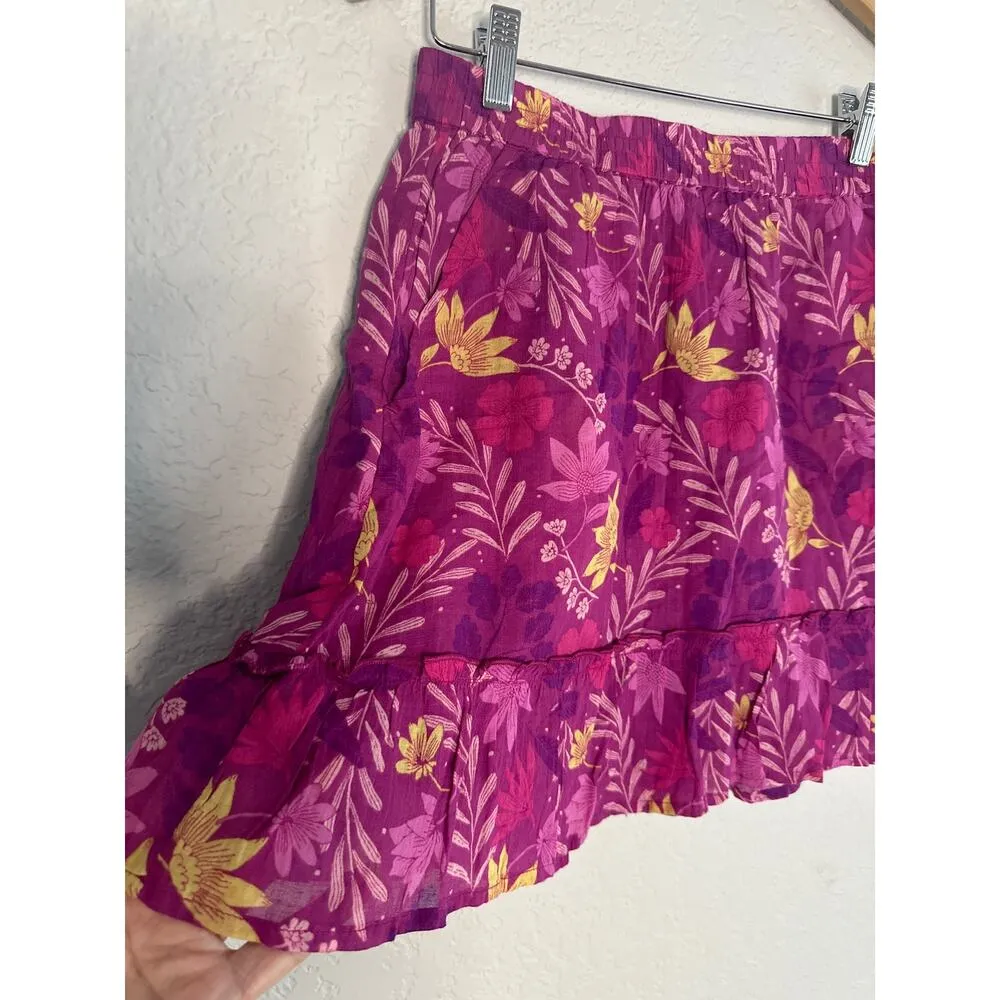 NEW Rachel Roy Purple Floral Skirt Colorful Mini 70s Tier Ruffle Pockets - Image 2