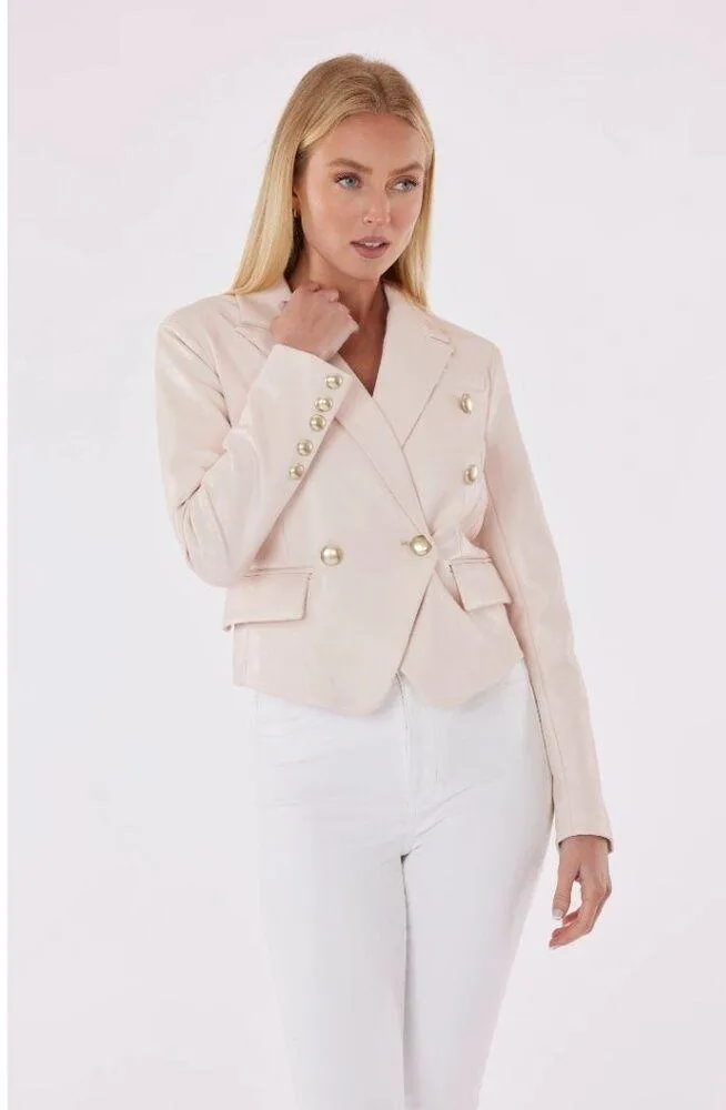 NWOT Dolce Cabo Pink Cropped Faux Leather Double Breasted Blazer Size Small $260 - Image 3