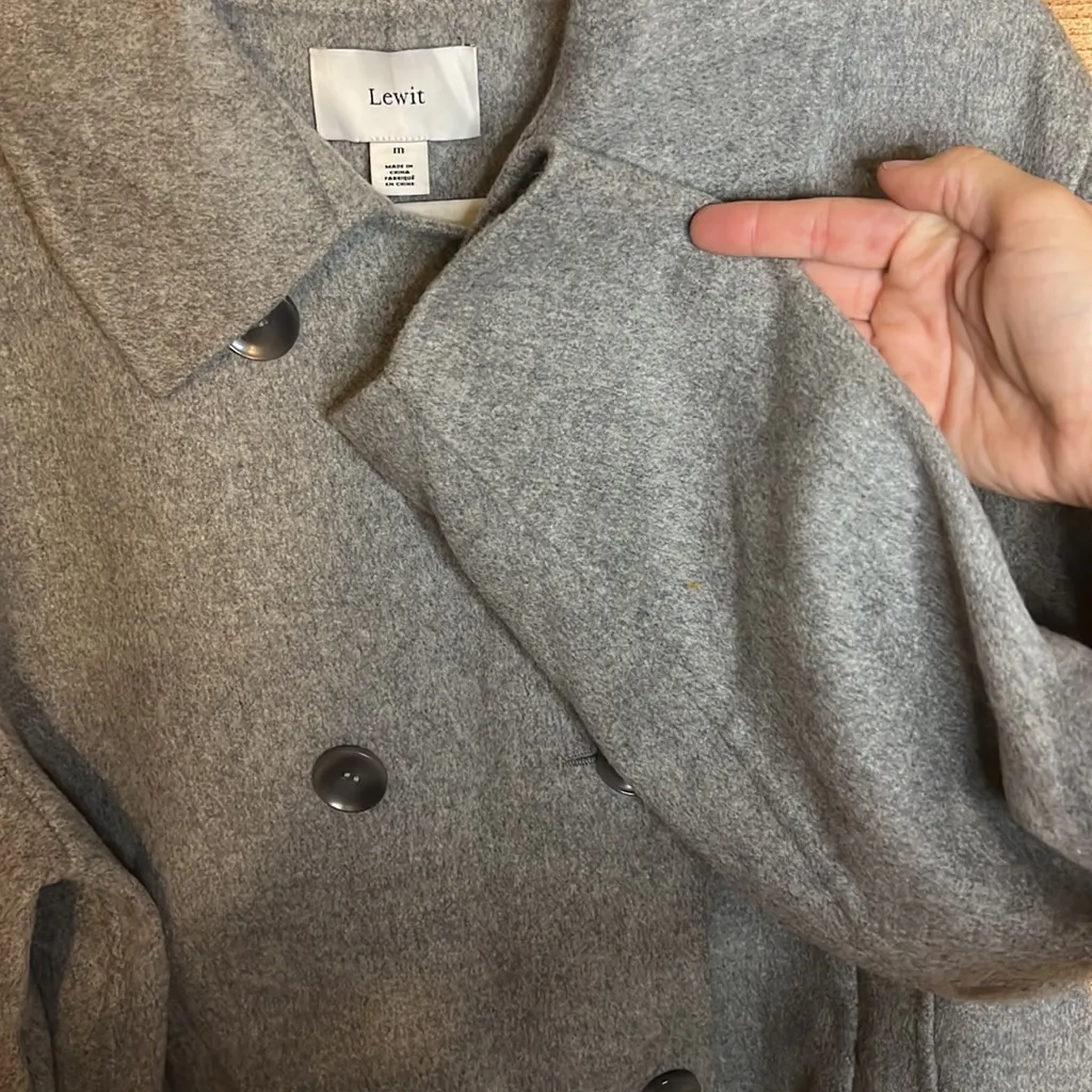 Lewit wool cashmere pea coat double button jacket boxy Medium Large Nordstrom Gray - Image 3