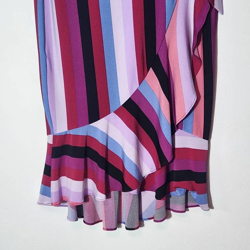 eci Colorful Stripe Wrap Skirt Size Small Purple and Blue Stripe Ruffle Skirt - Image 3