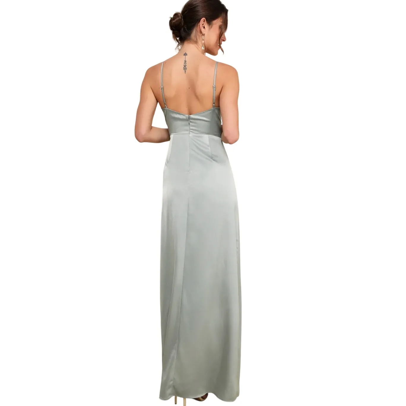 NWT Lulu's Favorable Sensation Sage Green Satin Sleeveless Maxi Dress - Image 2