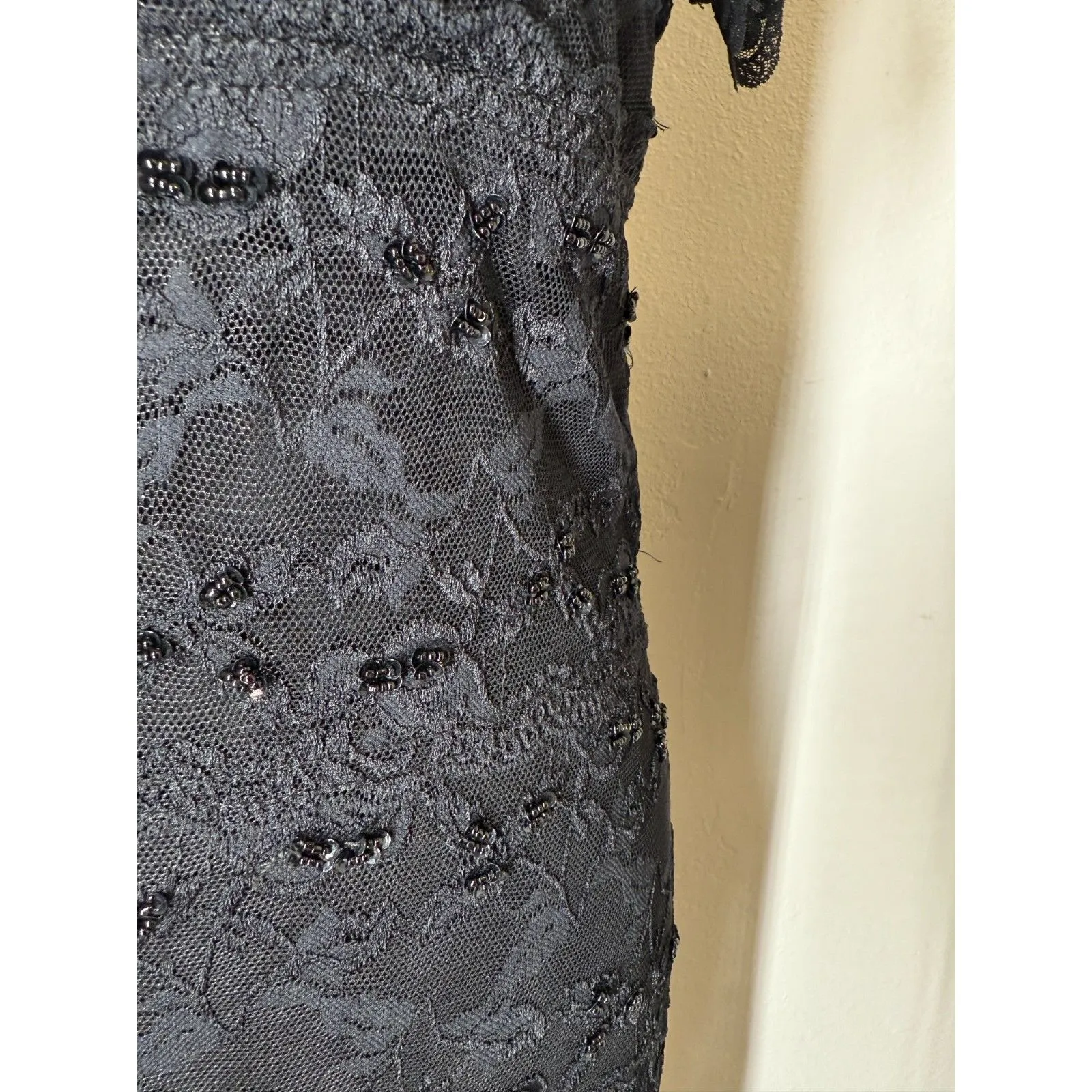 Vtg Y2k Onyx Nite Black Babydoll Lace Dress Sz 10 Lace Beaded 2000s Feminine - Image 2