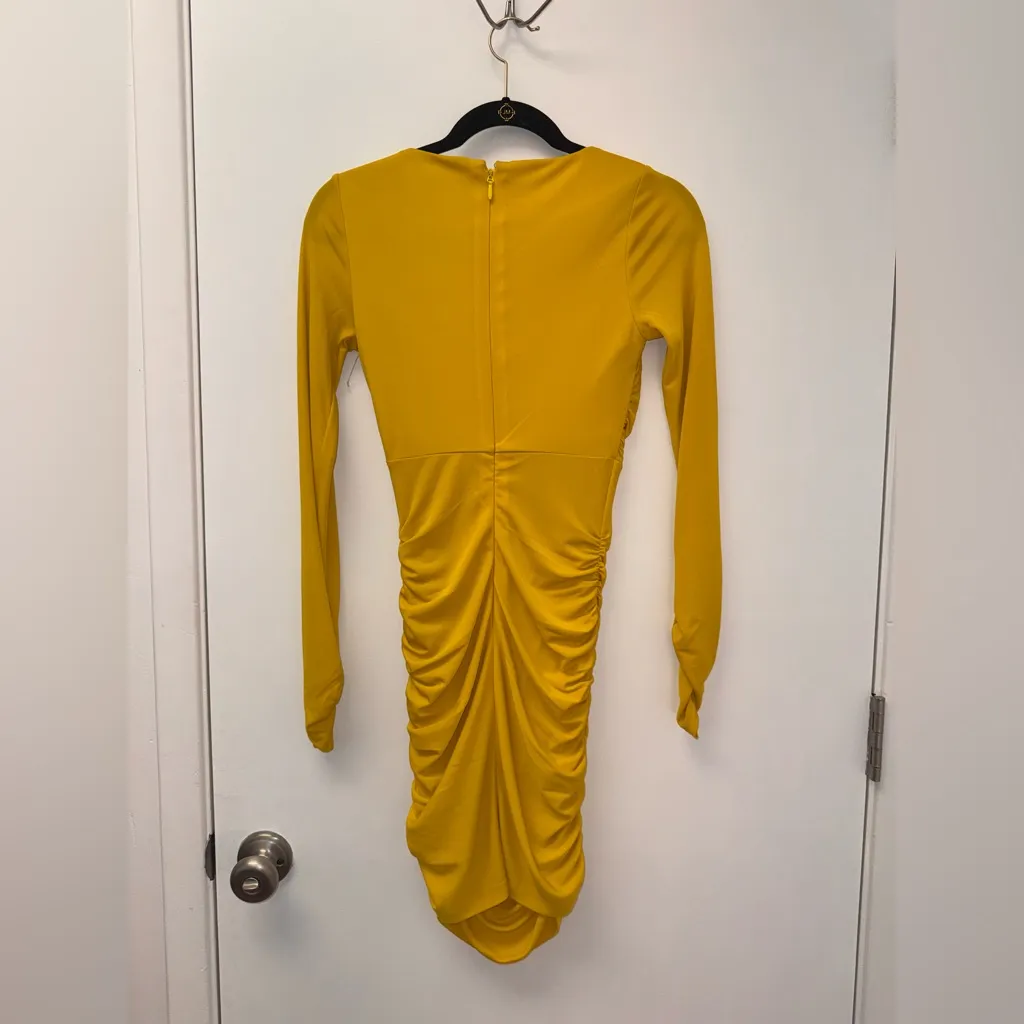 NWOT Cinq A Sept Yellow Long Sleeve Ruched V Neck Miah Mini Dress sz 0 - Image 5