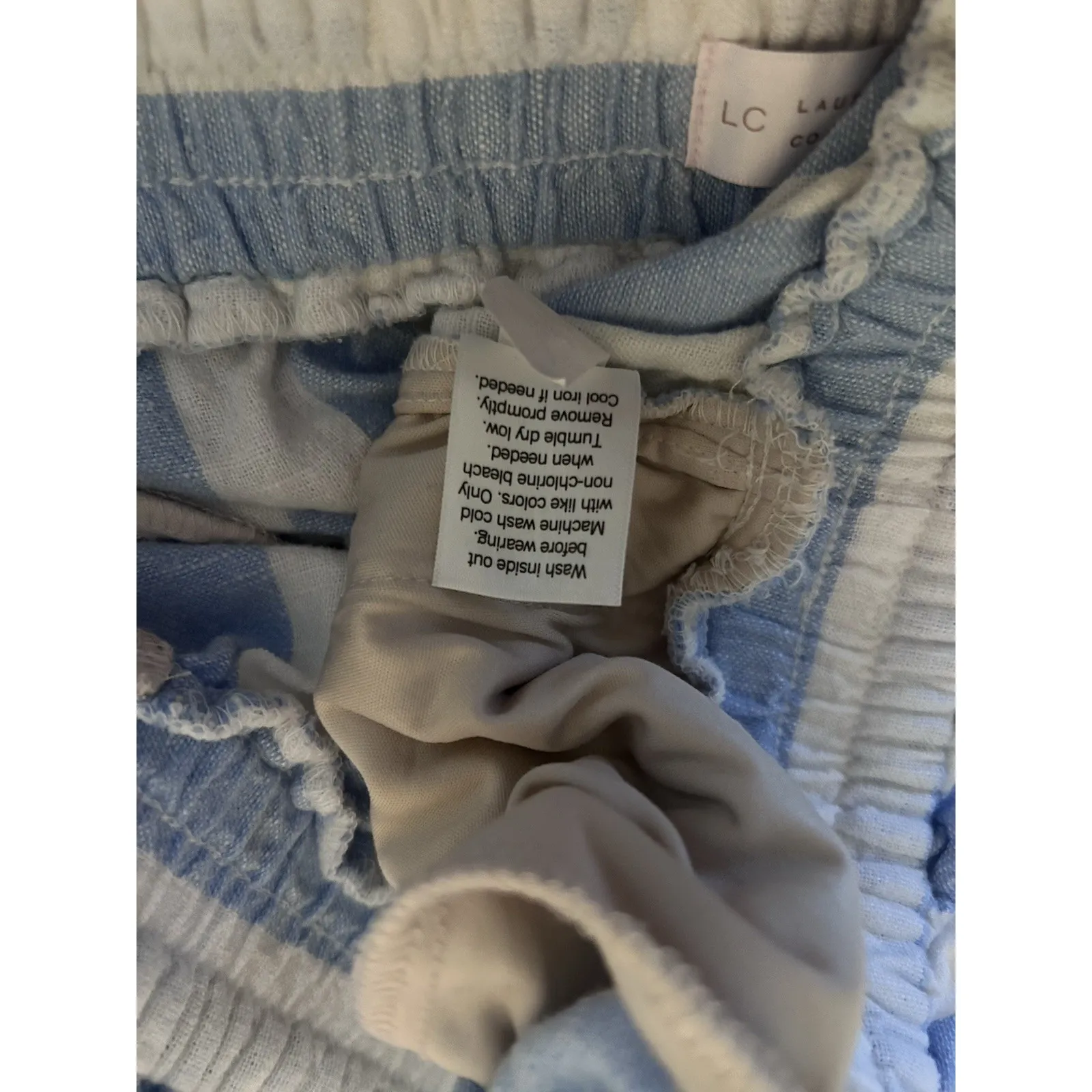 Lauren Conrad Pants Women's Large Blue White Stripe Linen Wide Leg Flowy Crop - Image 8