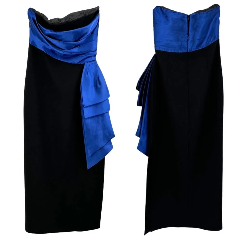 Shoshanna Midnight Moira Black Blue Sash Strapless Evening Formal Gown Size 6 - Image 4