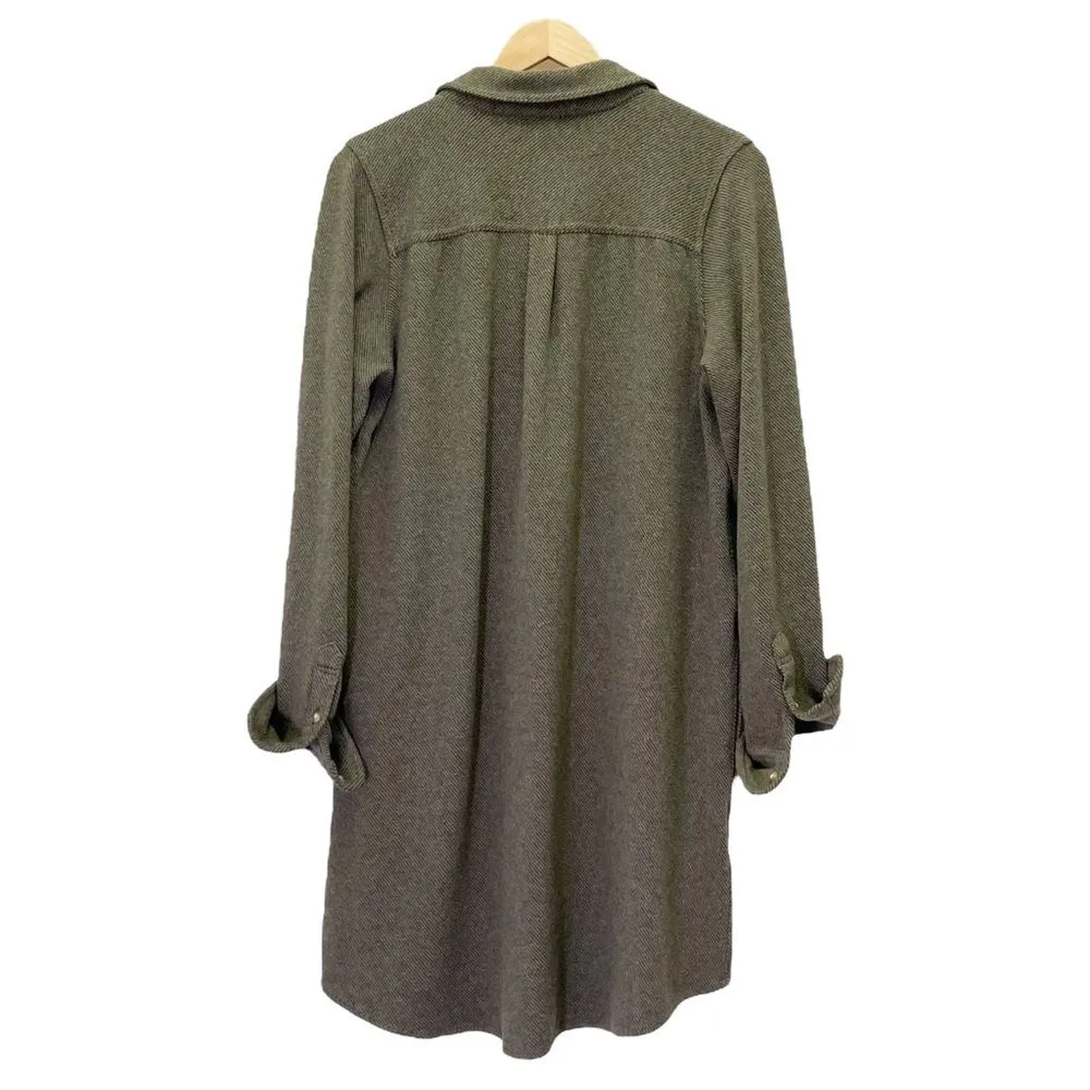 Faherty Legend Sweater Mini Shirtdress Tunic in Olive Melange Flannel Size Large - Image 6