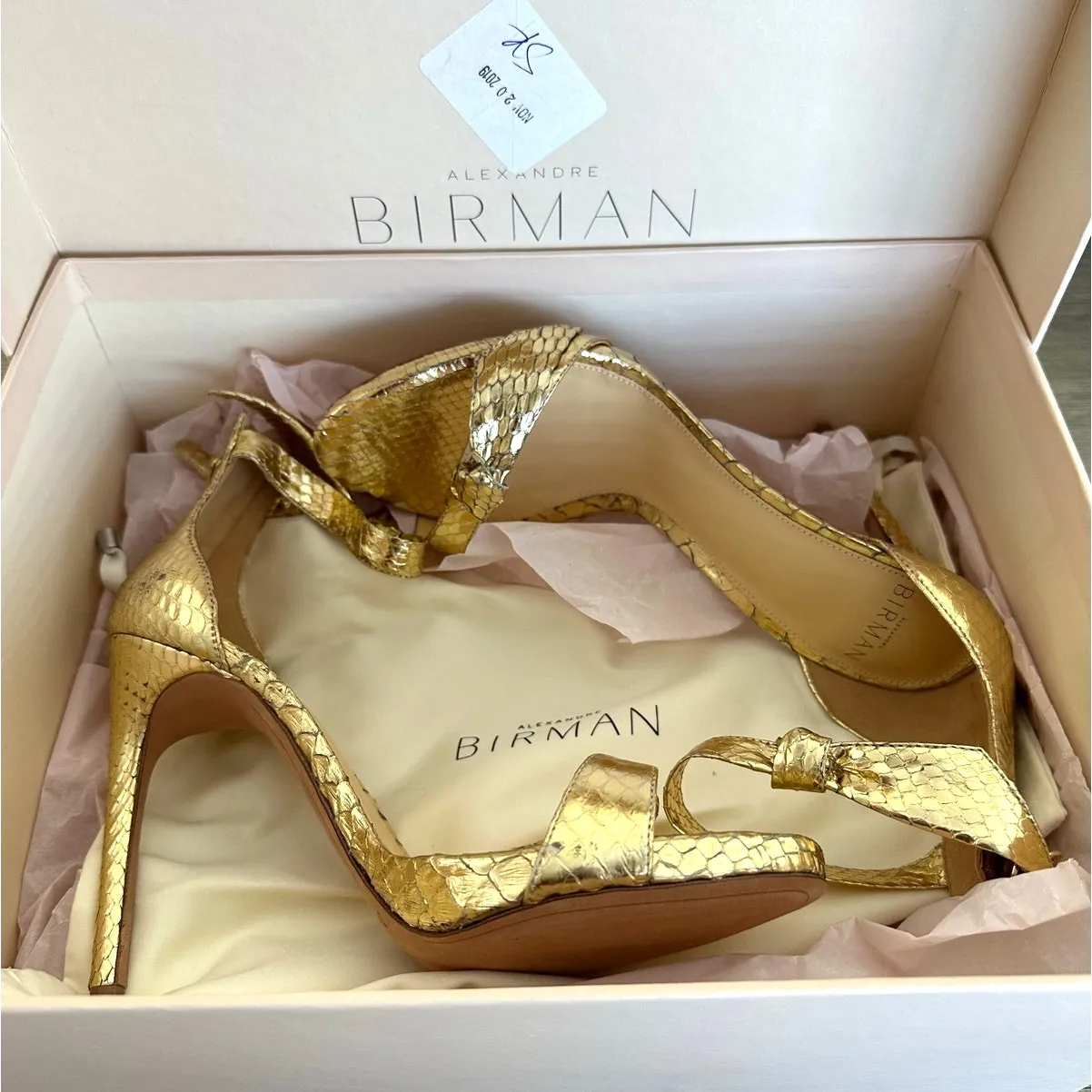 Alexandre Birman Metallic Gold Clarita Python Ankle Wrap Sandals Size 36.5 NEW - Image 8