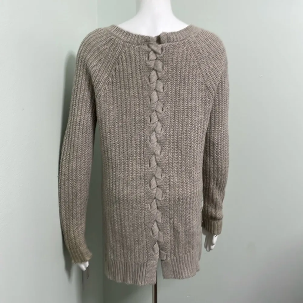 Aerie Oatmeal Chunky Knit Sweater Braided Back Round Neck Woman's Size S - Image 3