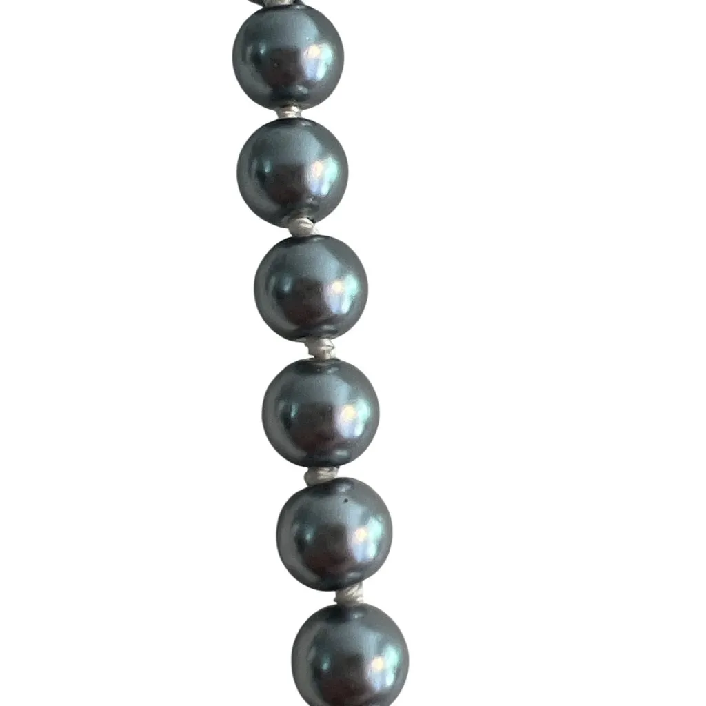 Vintage Silver Faux Pearl Necklace Knotted Sterling Silver Hook Clasp Estate 18" - Image 3