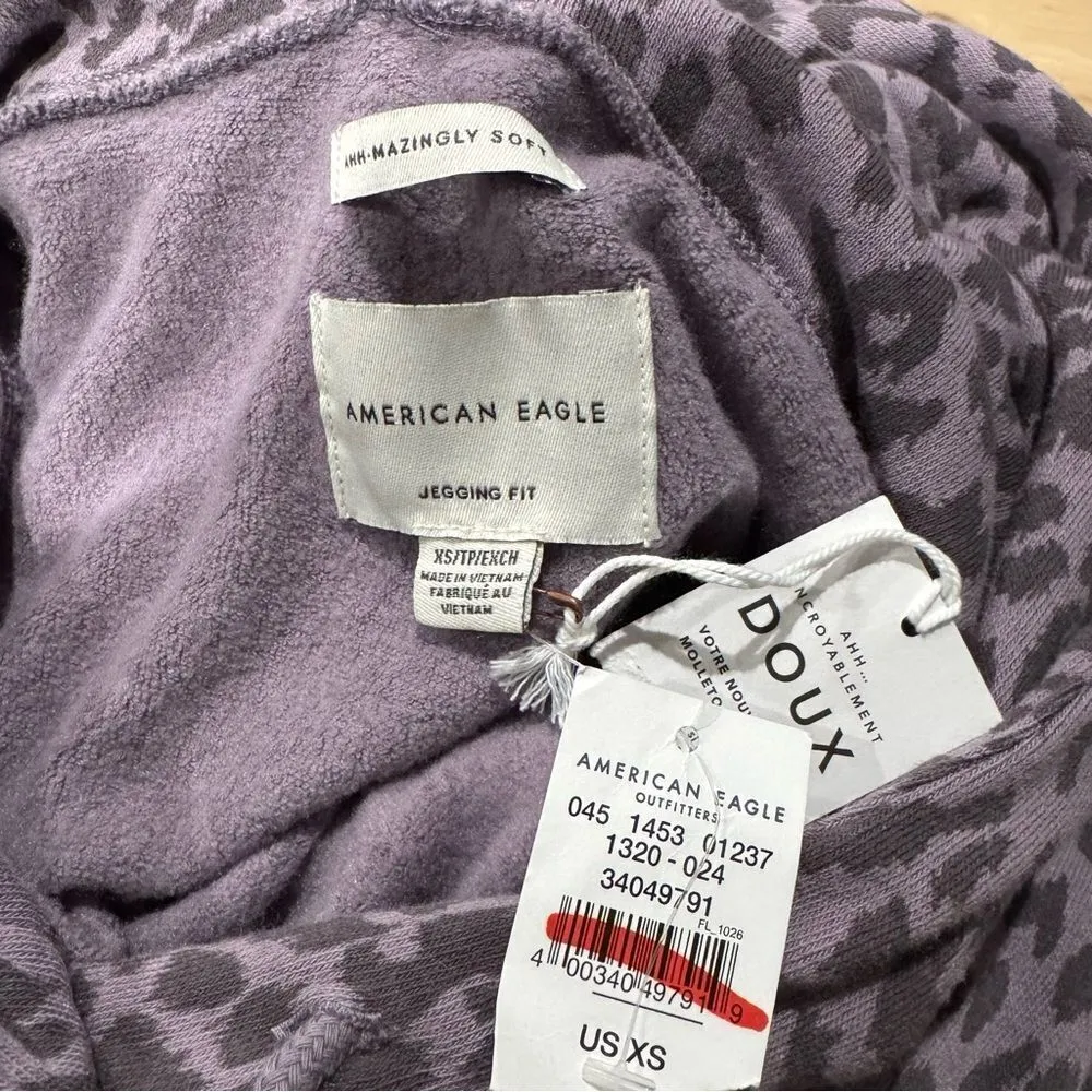 NEW American Eagle Purple Black Cheetah Jegging Oversized Hoodie Women’s XS - Image 3