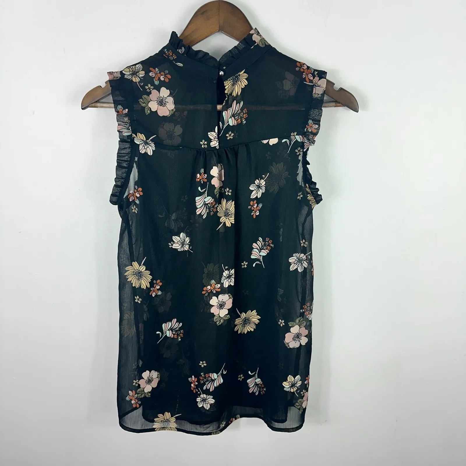 Who What Wear Top‎ Small Black Floral Ruffle Mock Neck Cottagecore Dark Academia - Image 6