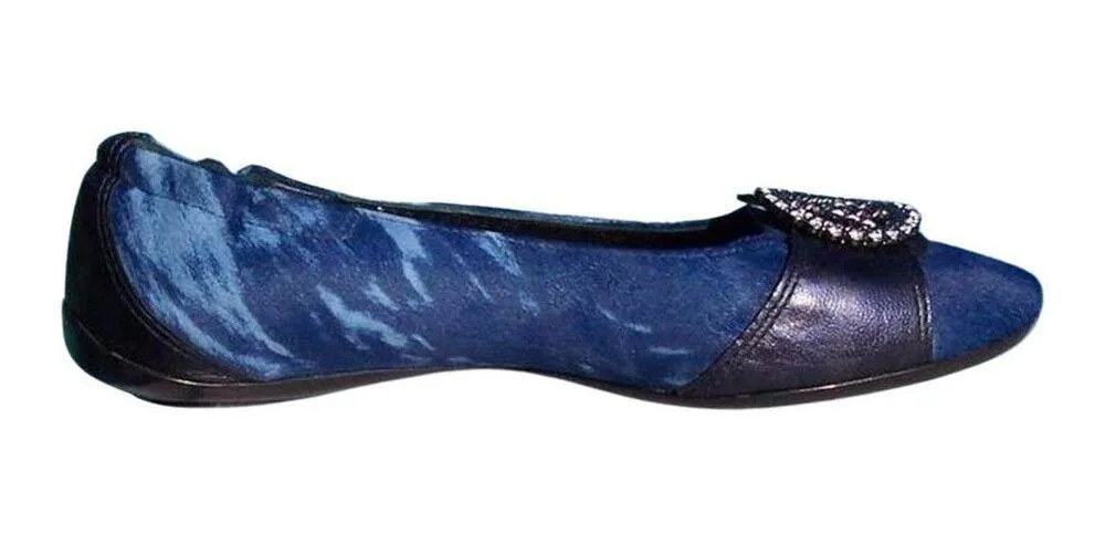 Donald Pliner Blue Hair Calf Metallic Leather Rhinestone Flat Shoe $375 NIB Size 5.5 - Image 3